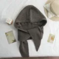 Détail de cagoule écharpe tricotée, bonnet d'hiver chaud en laine avec de longs liens. - Taille unique / 05#-Gris Café