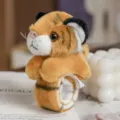 Cute plush tiger slap bracelet for kids, soft stuffed animal wristband toy for daily fun. - Tiger