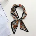 Chic floral λεπτό μεταξωτό μαντήλι twilly, κομψή στενό κορδέλα για μαλλιά, λαιμό, τσάντα. - 96cmX9cm / Φύλλα με Μαύρο Περίγραμμα