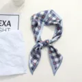 Σικ μίνι μεταξωτό μαντήλι με μπλε καρό και πορτοκαλί καρδιές, κομψό αξεσουάρ λαιμού. - 96cmX9cm / Μπλε Καρό Καρδιά