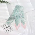 Foulard skinny en soie marbre vert, ruban de cou d'été, accessoire de mode léger élégant pour femmes - 130x7cm / Marbre Vert Bleu Patchwork (Style 11)