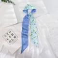 Blauer Seidenschal mit Tulpenmuster, eleganter Twilly Halstuch und stylisches Taschenband für Damen. - 130*7cm / Blauer Tulpen-Farblock-Druck (9)