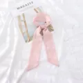 Détail écharpe ruban à carreaux rose, bandeau cheveux polyvalent et accessoire cou. - 95cm*6cm / Fins Carreaux Blancs