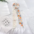 Langer schmaler Seidenschal fuer Frauen, vielseitiges Halstuch, Orangen-Druck, Taschenband. - 130*7cm / Orangen-Kiefernzweig-Druck (5)