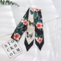Foulard en soie étroit femme été cou ruban décoratif imprimé floral papillon cravate - 130x7cm / Noir Rouge Floral Papillon (Style 4)