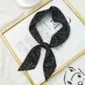 Polka dot skinny silk scarf, elegant black ribbon neckwear and chic bag accessory. - Dense Polka Dot Ribbon / Black