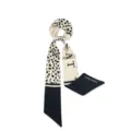 Detailed view of fashionable narrow silk scarf, black and white dot pattern, bag ribbon. - Polka Dot(JSM-03-22) / 130cmx10cm