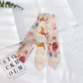 Foulard en soie fin à imprimé floral, élégant ruban de cou twilly, accessoire d'été léger. - 130x7cm / Kaki Rétro Floral Oiseau (Style 5)