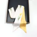 Foulard twilly en soie avec imprimé tulipe, long ruban élégant pour femme, accessoire de sac. - 130cmx6cm / Style 01 (Tulipe Jaune)