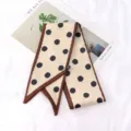 Chic pañuelo twilly de lunares con borde marrón, elegante cinta para el pelo y accesorio. - 96cmx9cm / Lunares Marrón Claro