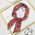 Foulard en soie style français bandeau orange ruban long polyvalent cravate foulard chic femme - Motif Croisé Orange