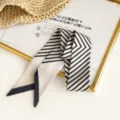 Black and white striped skinny scarf, versatile twilly ribbon for bag and neck decoration. - 90cm*5cm / Small Ribbon 05-01