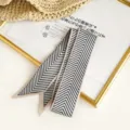 Black and white chevron narrow twilly scarf for stylish bag ribbon and neck accessories detail. - 90cm*5cm / Small Ribbon 05-02