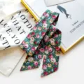 Foulard twilly étroit à fleurs vintage femme cou poignet sac déco ruban vert élégant - Style 26 / 90x5cm