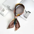 Petit foulard ruban en coton lin femme cravate de cou poignet sac mode tres polyvalent - Imprimé Paresseux Brun (Style 5)