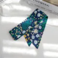 Foulard en soie long imprime floral elegante echarpe de cou mode accessoire de cheveux - Bleu Foncé Marguerite Plante (Style 5) / 90x5cm
