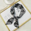 Foulard skinny en soie imprimé noir et blanc, ruban de cou stylé pour le printemps. - Style Éléphant Noir Blanc (4)