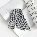 Foulard étroit imprimé floral pour femmes, élégant ruban en coton lin pour sac à main. - Floral Noir Blanc (Style 7)