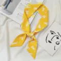 Foulard en soie fin français jaune long ruban mignon impression animal bandeau foulard - Lion Jaune