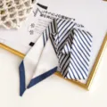 Blue and white striped silk twilly scarf for women, chic accessory for bags and hair. - 90cm*5cm / Small Ribbon 05-06
