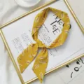 Foulard en soie jaune motif plume bandeau de mode accessoire de sac polyvalent pour femme - Style Plume Jaune Blanc (8)