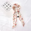 Foulard skinny floral, design élégant de long ruban pour coiffure de queue de cheval de femme. - Floral 19-10
