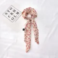 Écharpe de cheveux en soie longue à motif floral élégant ruban vintage accessoire de style - Floral 19-09