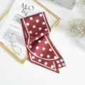 Red polka dot long silk scarf elegant neckerchief vintage style fashion accessory. - Dark Red