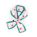 Foulard de soie fin blanc avec bordure bleu teal et imprime patte coeur rouge femme. - Blanc Bleu
