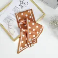 Brown polka dot long silk scarf, elegant twilly ribbon for bag or neck decoration, chic detail. - Brown