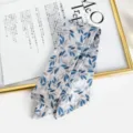 Foulard twilly imprimé de feuilles bleues, accessoire élégant pour sacs et poignets de femmes. - Feuille Bleu Gris (Style 12)