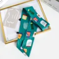 Foulard fin en coton et lin motif élégant pour femme cravate de sac bracelet poignet - Épicerie Verte Dessin Animé (Style 13)