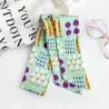 Petit foulard en soie de lin coton ruban de sac élégant imprimé floral accessoire cheveux - Style 8 / 90x5cm