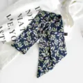Foulard twilly fin à motif floral pour femme, ruban de sac et tour de cou élégant. - Feuille Baie Bleu Foncé (Style 19)