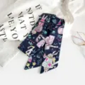 Foulard twilly imprimé Alice au pays des merveilles ruban étroit sac cheveux cou - Lapin Alice Bleu Foncé (Style 20)