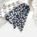 Foulard Fin Floral Bleu Marine Bandeau de Sac Ruban de Cou Accessoire Mode Femme Tendance - Fleur Feuille Vert Bleu Foncé (Style 23)