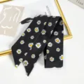 Foulard skinny floral noir pour femme, ruban polyvalent à motif marguerite pour sacs et cou. - Marguerite Noir Blanc (Style 24)