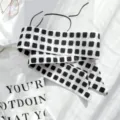Foulard ruban en coton et lin à motif à carreaux noir et blanc pour sac et cou. - Style 19 / 90x5cm