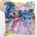 Detailed view of a vibrant floral print silk square scarf featuring an artistic oil painting style design. - 64*64cm / 02#-Pink Blue