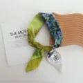 Cotton oil painting style scarf detail, floral print hair band, pastoral aesthetic accessory. - Blue and Yellow