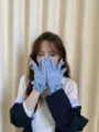 Light blue knit fingerless gloves with cute ruffles, cozy winter warmth for women. - One Size / Grey Blue