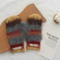 Moffole in maglia a righe colorblock invernali accoglienti, guanti caldi e soffici per donne - Guanti / Grigio