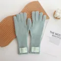 Gants longs en tricot pour femmes, couleur unie d'hiver chauds cinq doigts détail - Gris Cyan