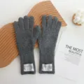 Femmes hiver longs gants en tricot gris foncé chauds gants à cinq doigts mode protection - Gris