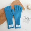 Gants tricotés bleus longs femme hiver chaud cinq doigts gants tactile mélange de laine chic - Cyan