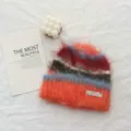 Berretto in maglia a righe colorblock in stile coreano da donna invernale caldo peluche di lana - Cappello / Arancione