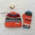 Set berretto e guanti in maglia a righe colorblock stile coreano autunno inverno caldo - Set / Arancione