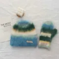 Set berretto e guanti in maglia color block stile coreano, soffice cappello invernale caldo. - Set / Blu