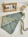 Knitted triangle scarf bandana retro blue yellow tweed hair band stylish layering hair accessories - Yellow