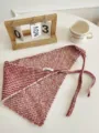 Red white knitted triangular scarf headscarf stylish fashion accessory for women daily wear - Red